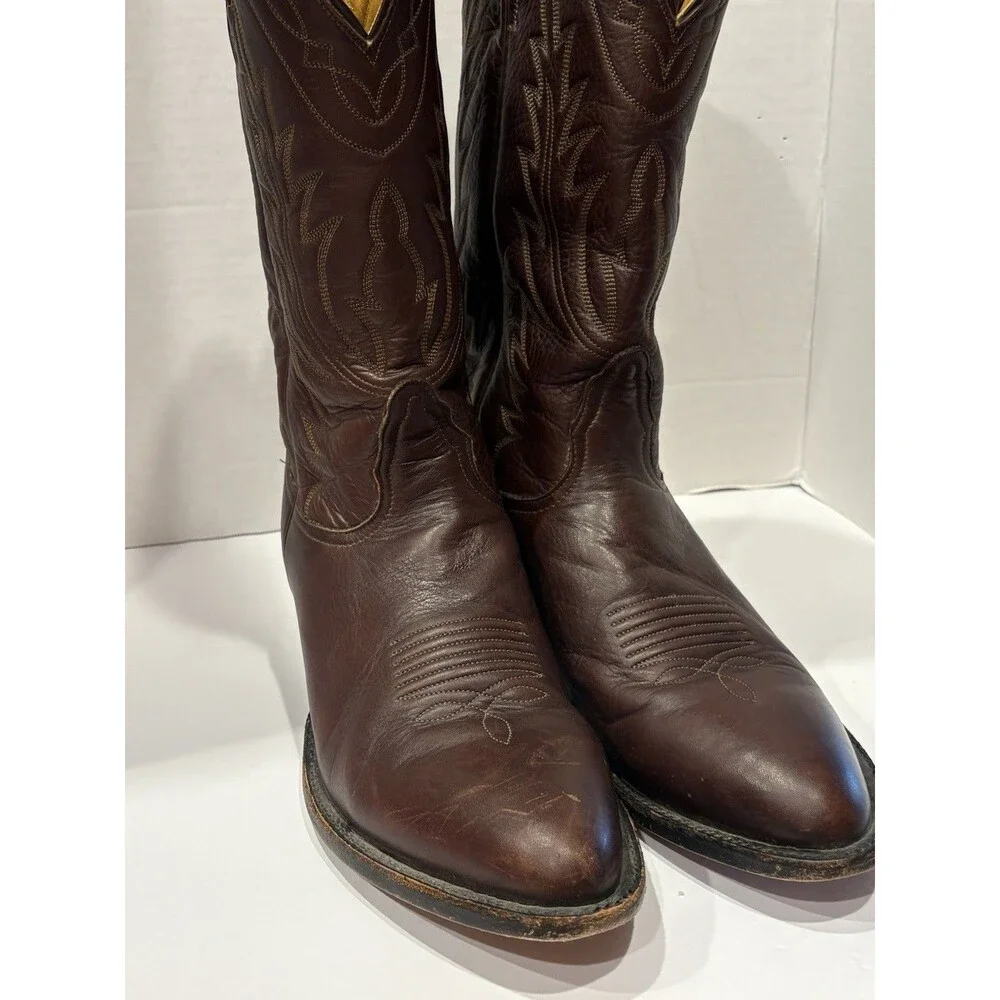 Nocona Brown Leather Western Cowboy Boots Men’s Size 9 D Made in USA Vintage